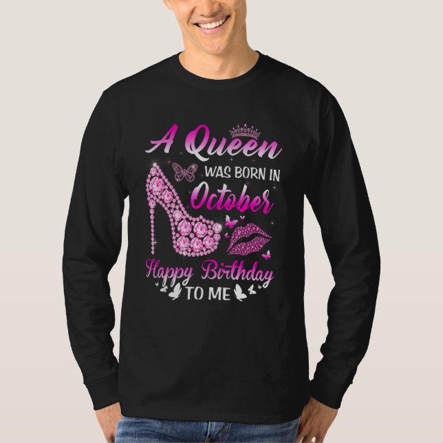 T-shirt Une Reine Est Née En Octobre Anniversaire Femmes F (Devant)