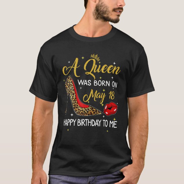 T-shirt Une Reine Est Née Le 18 Mai Leopard High H (Devant)