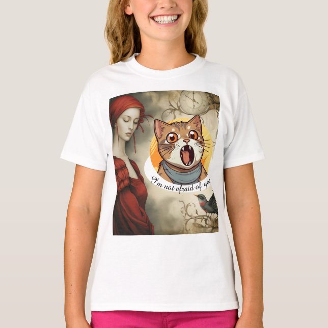T-shirt Une religieuse rouge et une tête de chat provocatr (Devant)