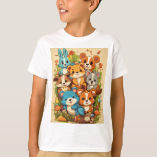 T-shirt Une scène de fête animée avec des animaux variés.