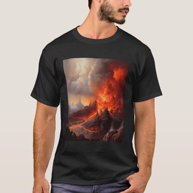 T-shirt Une Scène D'Éruption Volcanique Étonnante Avec Lav (Devant)