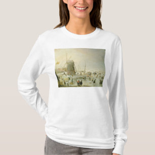 T-shirt Une scène d'hiver avec des patineurs par un mouli