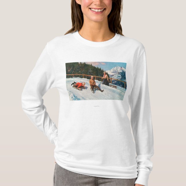 T-shirt Une scène Sledding de toboggan (Devant)