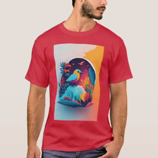 T-shirt une silhouette colorée d'oiseau dans la jungle