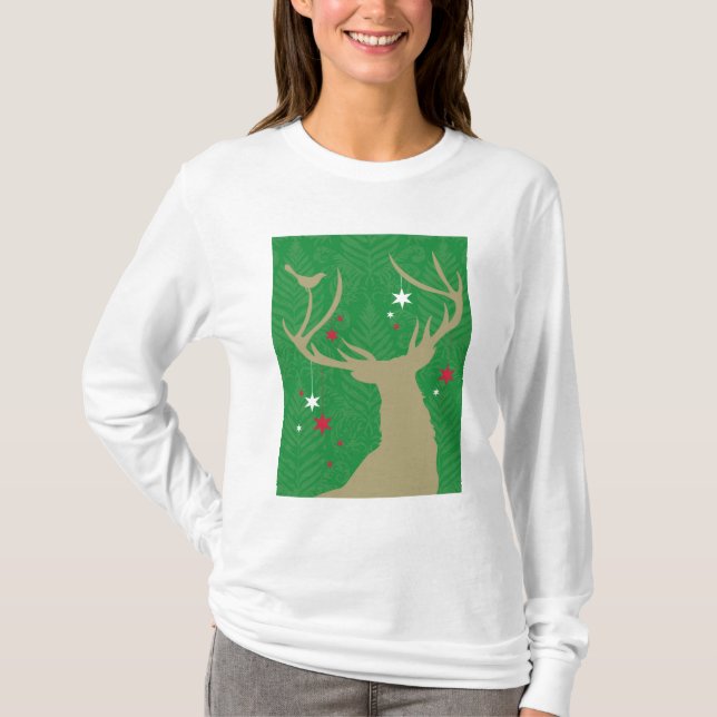 T-shirt Une silhouette d'un cerf commun avec des étoiles (Devant)