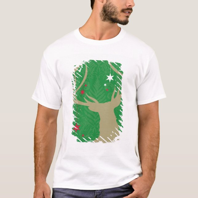 T-shirt Une silhouette d'un cerf commun avec des étoiles (Devant)