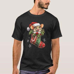 T-shirt Une Souris De Bébé Dans Un Casquette De Noël À L'I