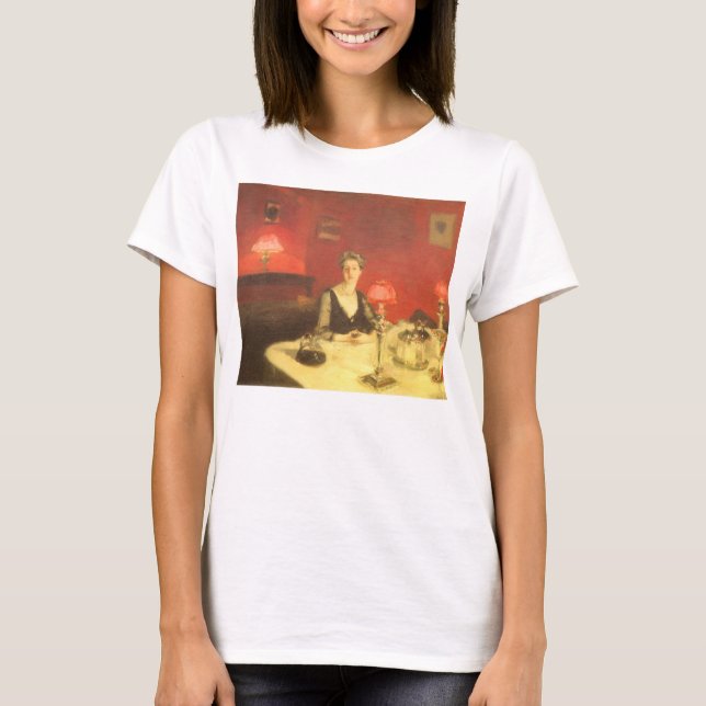 T-shirt Une table à dîner la nuit par John Singer Sargent (Devant)