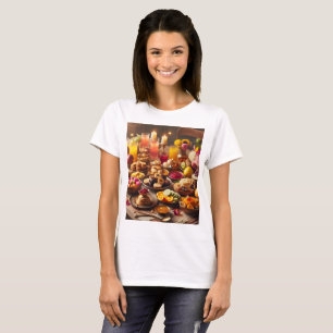 T-shirt une table pleine de nourriture avec des fruits et