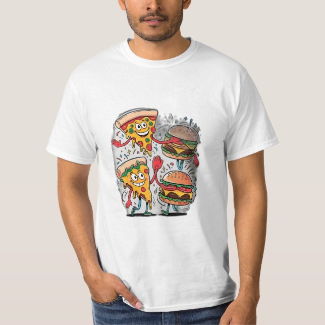T-shirt Une tranche de pizza haute-cinq un hamburger. (Devant)