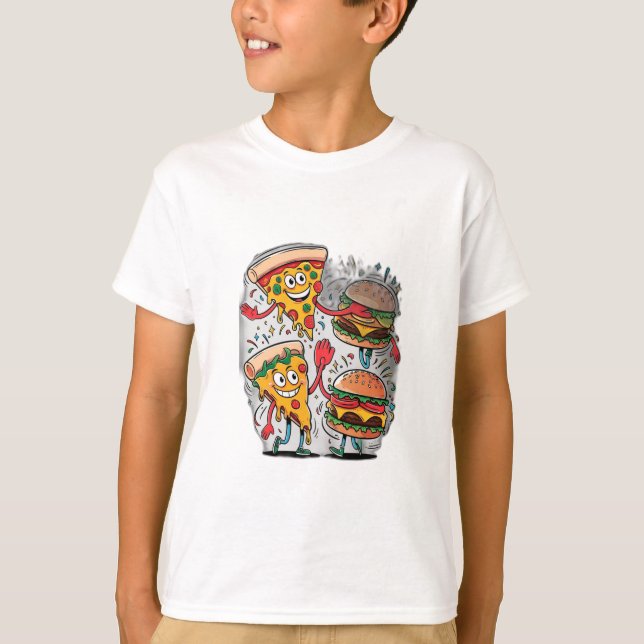 T-shirt Une tranche de pizza haute-cinq un hamburger. (Devant)