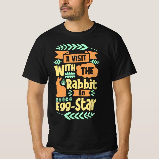 T-shirt Une visite Avec le lapin une étoile aux oeufs, Pâq (Devant)
