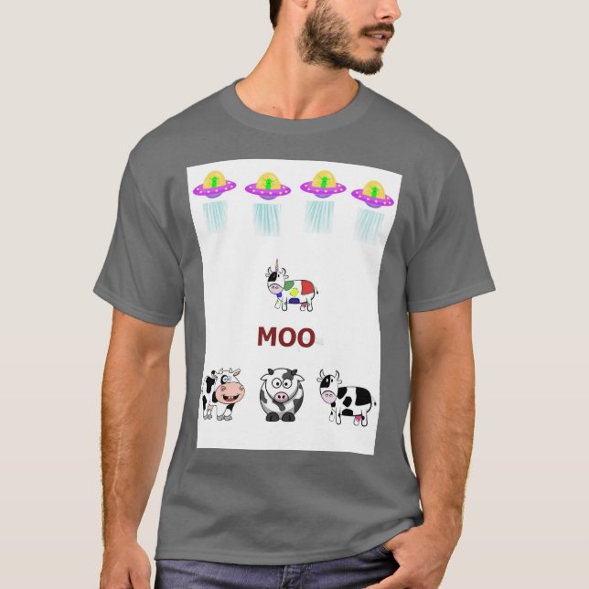 T-shirt Unicode/vaches, vaisseau spatial, OVNI, mignon (Devant)