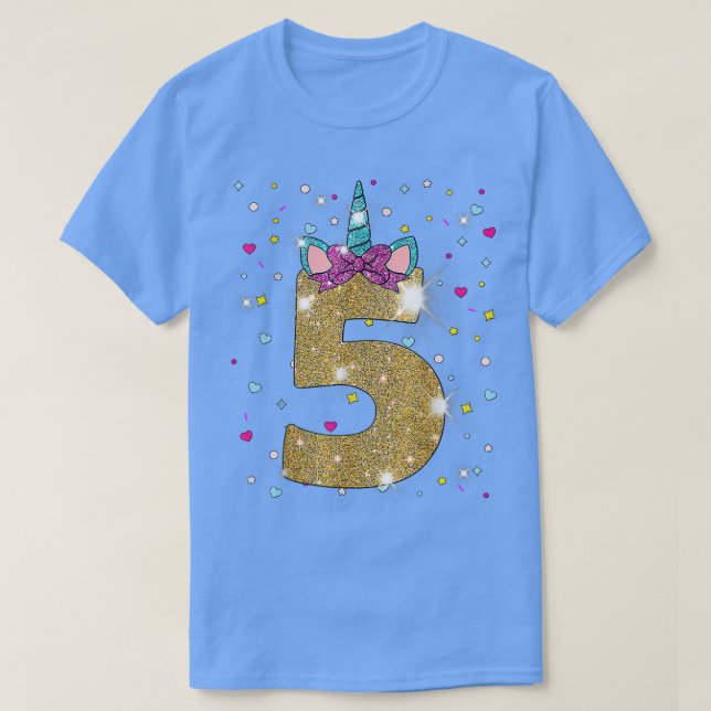 T-shirt Unicorn 5e anniversaire fille cinq ans 5 ans  (Design devant)