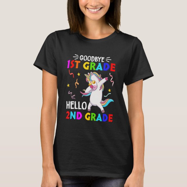 T-shirt Unicorn Back To School Hello Second Grade Goodbye  (Devant)