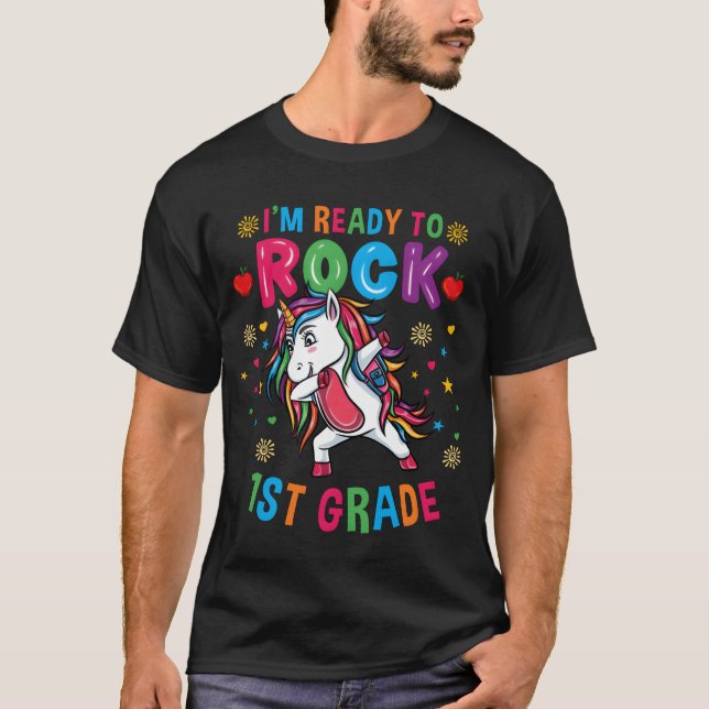 T-shirt Unicorn Backo School Im Readyo Rock 1st Grade boy (Devant)