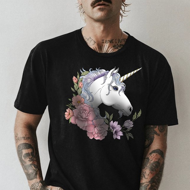 T-shirt Unicorn blanc et Flowers (Créateur téléchargé)