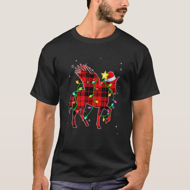 T-shirt Unicorn  Christmas  Santa Hat Xmas Lights Holidays (Devant)