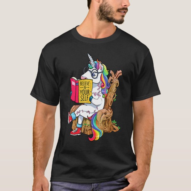 T-shirt Unicorn Croyez En Vous-Même Livre Motivationnel (Devant)