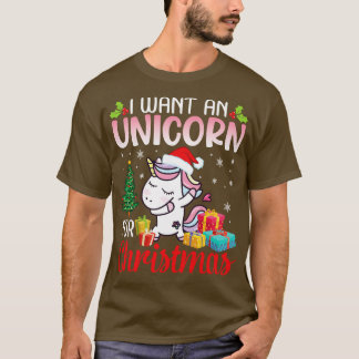 T-shirt Unicorn Dabbin Neige Arbre Je Veux Une Unicorne Po