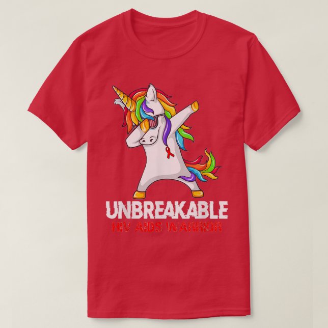 T-shirt Unicorn Dabbing Unbreakable Hiv Aids Guerrier Ribb (Design devant)