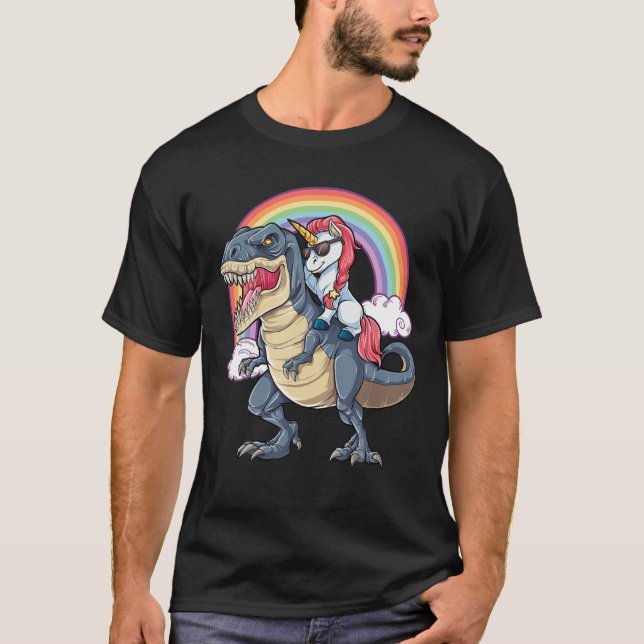 T-shirt Unicorn équitation Dinosaur T Rex Garçons Filles E (Devant)