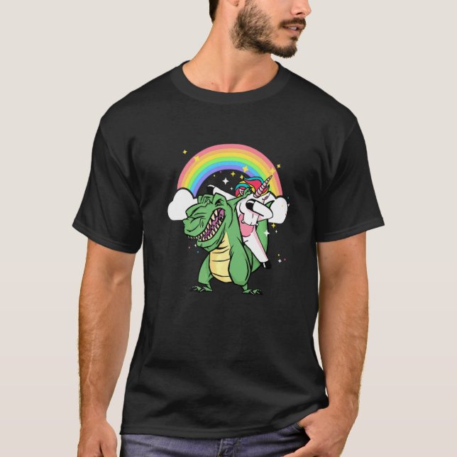 T-shirt Unicorn équitation Rex Dinosaur Garçons Filles Hom (Devant)