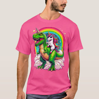 T-shirt Unicorn équitation T-Rex Dinosaur arc-en-ciel