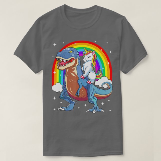T-shirt Unicorn équitation T rex Dinosaur garçons Filles H (Design devant)