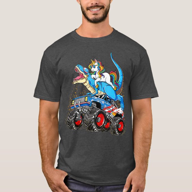 T-shirt Unicorn équitation T rex Monster Truck Boys Girls (Devant)