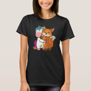 T-shirt Unicorn Et Fox Mets Animaux Pour Femmes Animal Hug