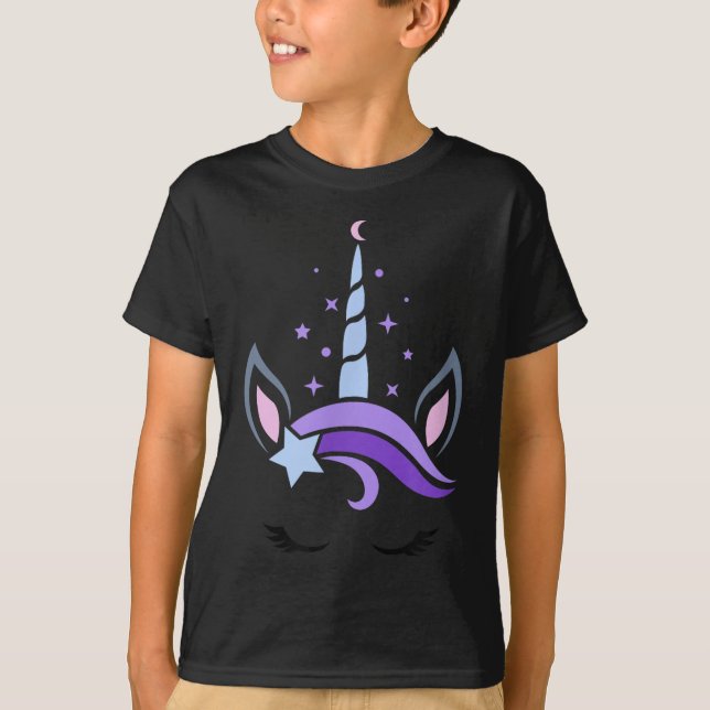 T-shirt Unicorn Face Eyelashes Céleste Lune Star Boho Lu (Devant)