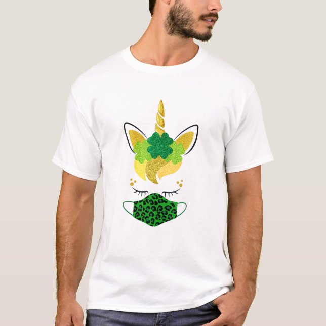 T-shirt Unicorn Face Shamrock Facemask St Patrick's Day I (Devant)