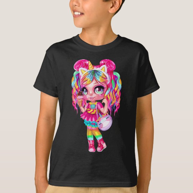 T-shirt Unicorn Girl Ice Cream - Mignons Arc-en-ciel pour (Devant)