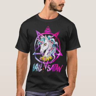 T-shirt Unicorn Hail Satan Death Metal Rainbow Rave Men