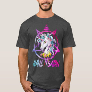T-shirt Unicorn Hail Satan Death Metal Rainbow Rave Men