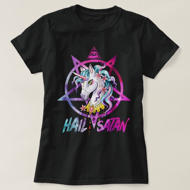T-shirt Unicorn Hail Satan Death Metal Rainbow Rave Men 67 (Design devant)