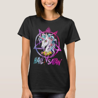 T-shirt Unicorn Hail Satan Death Metal Rainbow Rave Men 67