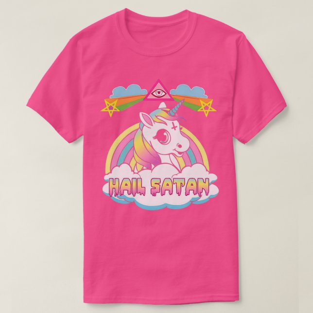 T-shirt Unicorn Hail Satan Death Metal Rainbown (Design devant)