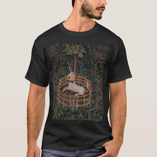 T-shirt Unicorn Hunt Medieval Art - Unicorn repose sous la (Devant)