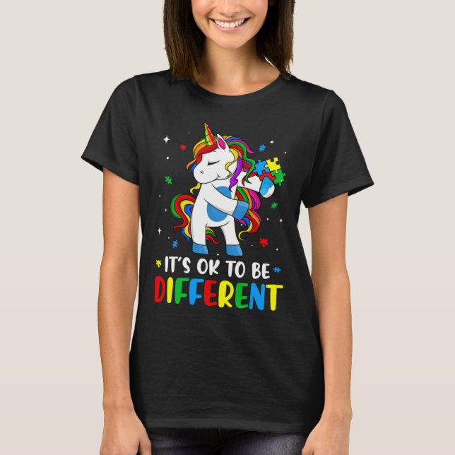 T-shirt Unicorn Its Ok To Be Different Autism Awareness Fo (Devant)