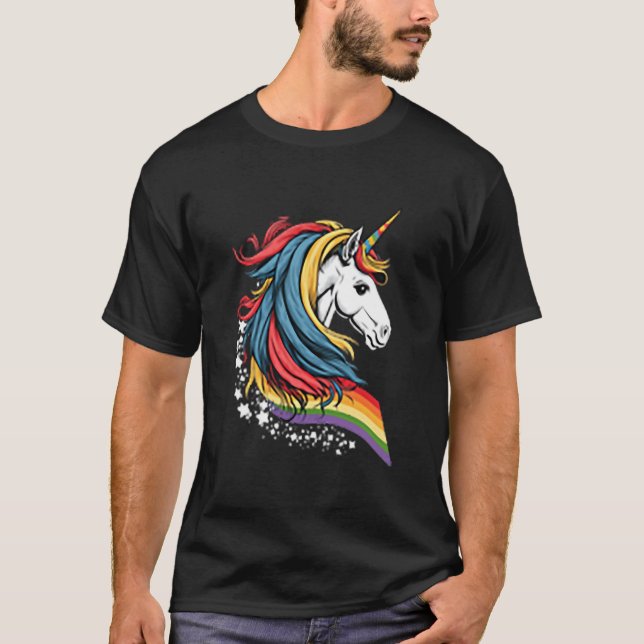 T-shirt Unicorn LGBTQ Pride Rainbow Horse (Devant)