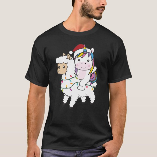 T-shirt Unicorn Llama Christmas Snow (Devant)