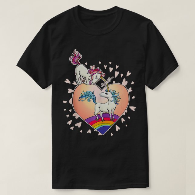 T-shirt Unicorn Love Heart Rainbow Valentine's Day Cute Gi (Design devant)