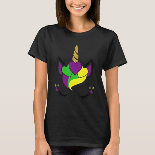 T-shirt Unicorn Mardi Gras Carnival Party Girls Women Kids (Devant)