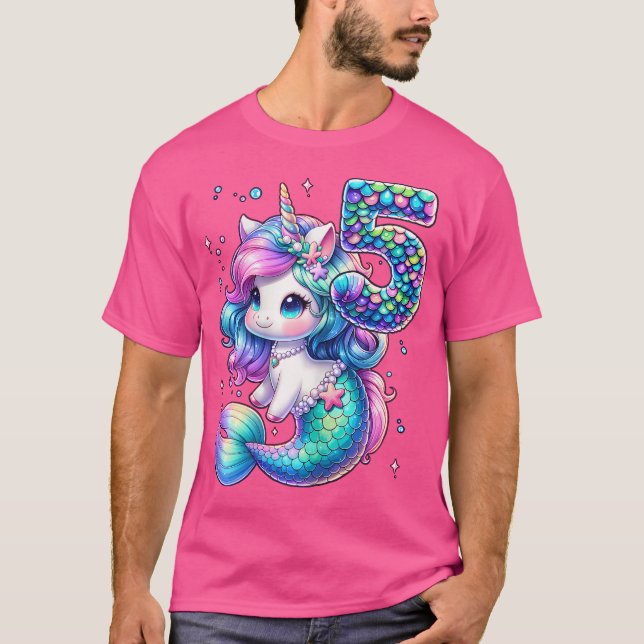 T-shirt Unicorn Mermaid 5E Anniversaire 5 Anniversaire Fil (Devant)