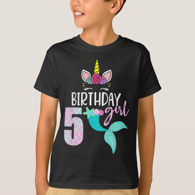 T-shirt Unicorn Mermaid 5e cadeau d'anniversaire de fille  (Devant)