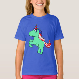 T-shirt Unicorn Mint Green Patriotic États-Unis Drapeau Fi