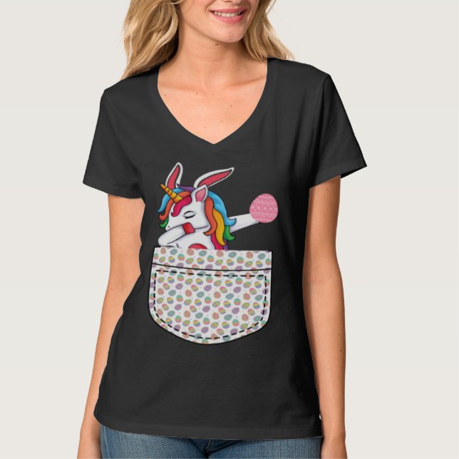 T-shirt Unicorn Pocket Egg Easter Day Boys Girls Kids (Devant)