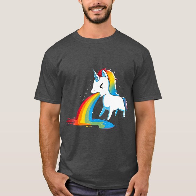 T-shirt Unicorn Puking Rainbows Graphic Funny Rainbow (Devant)